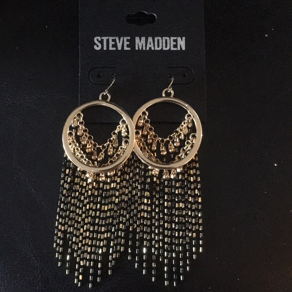 Steve Madden Gold & Blackened Hoops & Tassels Earrings New